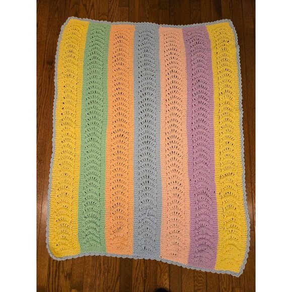 Pastel Rainbow Granny Stripes Baby Blanket 48 x 38
